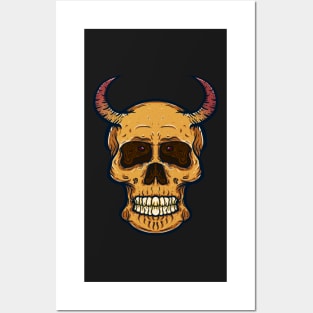 Skull head long horn Posters and Art
